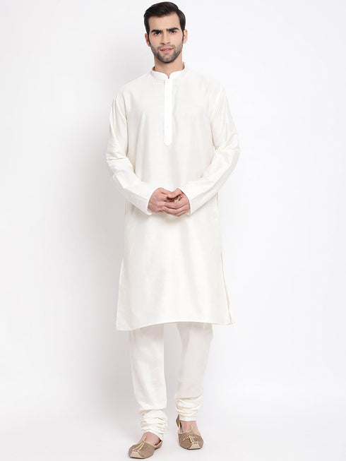 Vastramay Men's Cream Viscose Rayon Kurta Pyjama Set